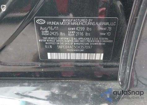 2012 Hyundai Sonata Gls z USA, uszkodzony, nr VIN 5NPEB4AC5CH357097
